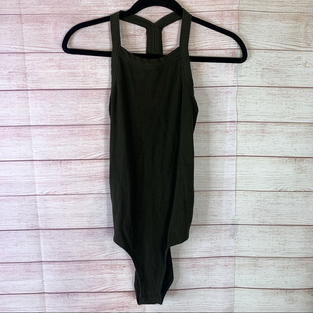 Loft Army Green Ribbed Bodysuit Small